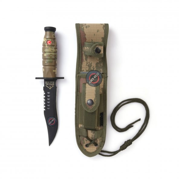 Kamuflaj Saplı Siyah Komando Bıçağı Asker Dağcı Avcı Büyük Bıçak