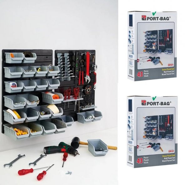 Port Bag 43 Parça Duvara Monte Ekipman Depolama Panel Seti