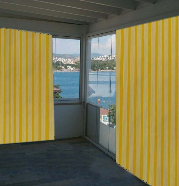 Ceylan Home Balkon Perdesi Sarı İnce Çizgili 275x250 - 2
