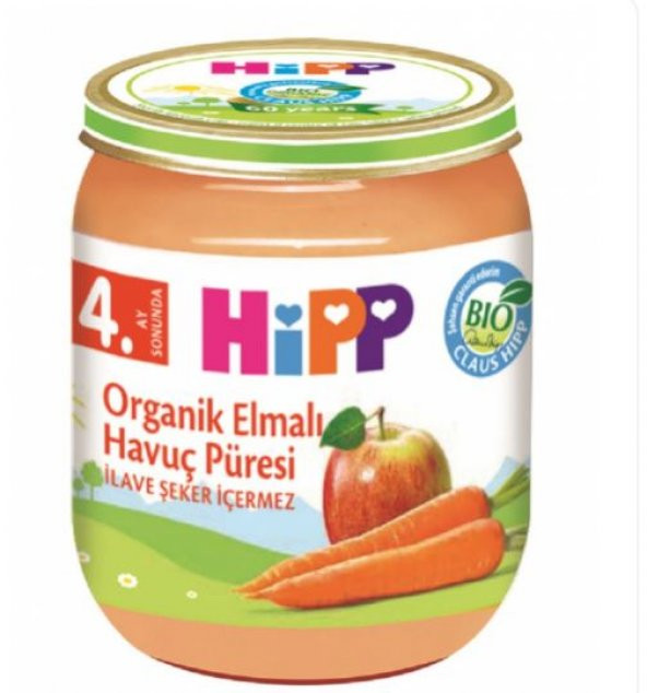 Hipp Organik Elmalı Havuç Püresi Kavanoz Maması 125 Gr