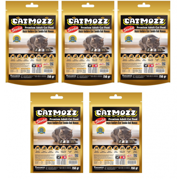 CatMozz Starlet Tavuklu Seçiçi Kedilere Özel Tavuklu Yetişkin Kedi Maması 750 gr x 5 Adet