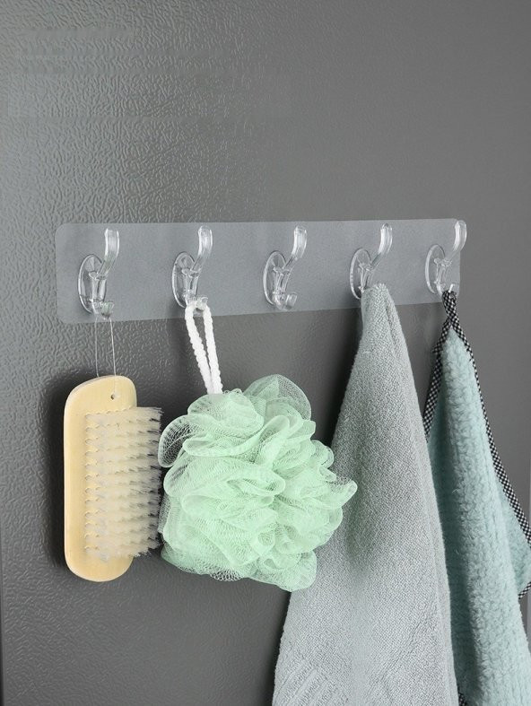 Hayal sepeti Askılık Şeffaf 5li Yapışkanlı Askı Banyo ve Mutfak Düzenleyici Askısı - 3