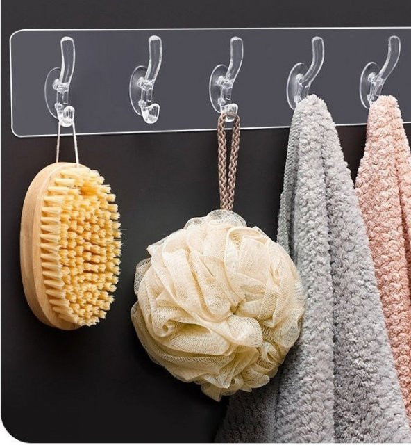 Hayal sepeti Askılık Şeffaf 5li Yapışkanlı Askı Banyo ve Mutfak Düzenleyici Askısı - 6