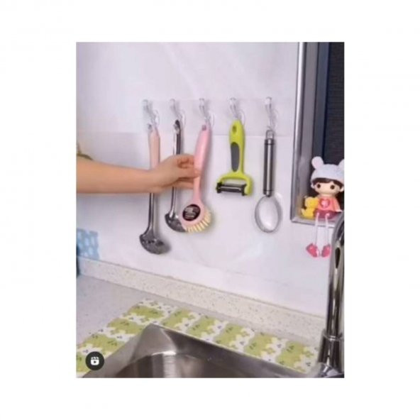 Hayal sepeti Askılık Şeffaf 5li Yapışkanlı Askı Banyo ve  Mutfak Düzenleyici Askısı - 7