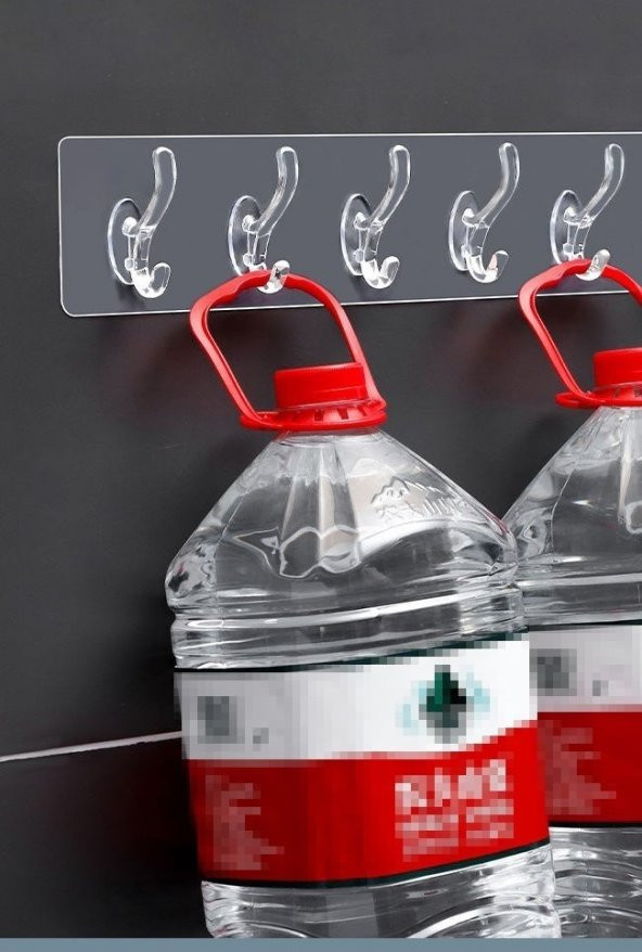 Hayal sepeti Askılık Şeffaf 5li Yapışkanlı Askı Banyo ve Mutfak Düzenleyici Askısı - 8