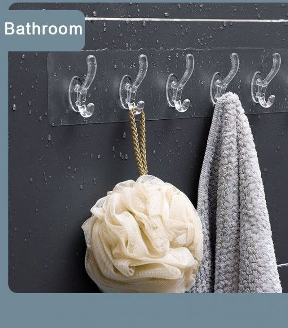 Hayal sepeti Askılık Şeffaf 5li Yapışkanlı Askı Banyo ve Mutfak Düzenleyici Askısı - 9