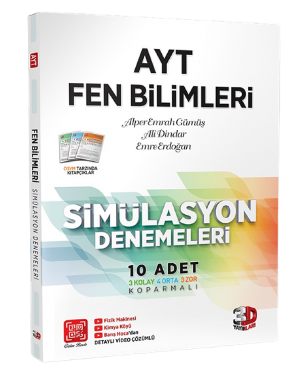 3D Yayınları AYT Fen Bilimleri 10'lu Simulasyon Denemeleri Tamamı Video Çözümlü