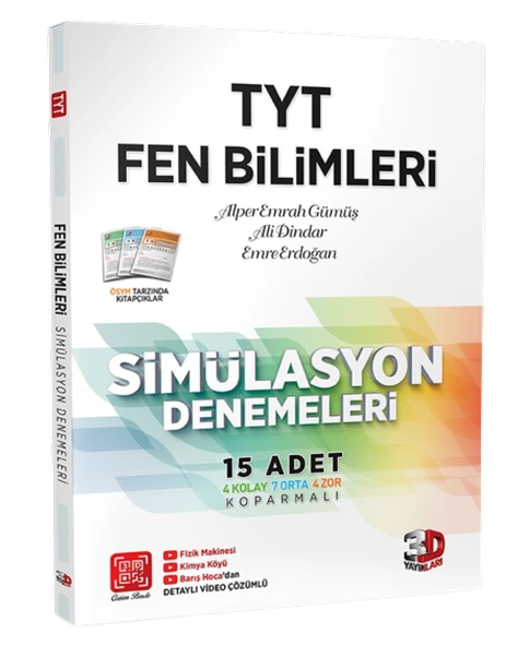 3D Yayınları TYT Fen Bilimleri 15'li Simulasyon Denemeleri Tamamı Video Çözümlü