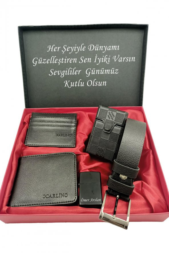 SEVGİLİLER GÜNÜNE KİŞİYE ÖZEL SET kemer,sıgara kılfı, cüzdan, kartlık,çakmak özel kutulu set