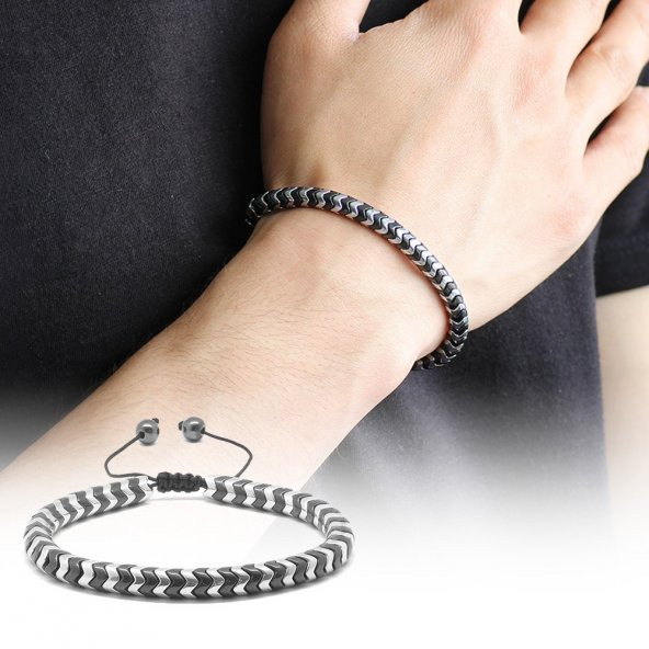Nipora Yılan Tasarım Black-Silver Hematit Doğaltaş Bileklik - 2