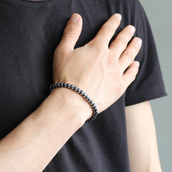 Nipora Yılan Tasarım Black-Silver Hematit Doğaltaş Bileklik - 3