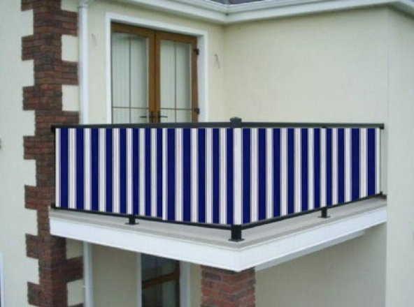 Ceylan Home Balkon Demir Perdesi Bağcıklı Mavi Kalın Çizgili 300x80