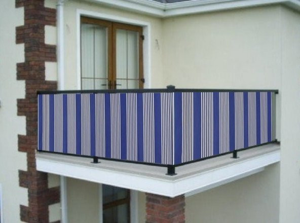 Ceylan Home Balkon Demir Perdesi Bağcıklı Mavi İnce Çizgili 750x80