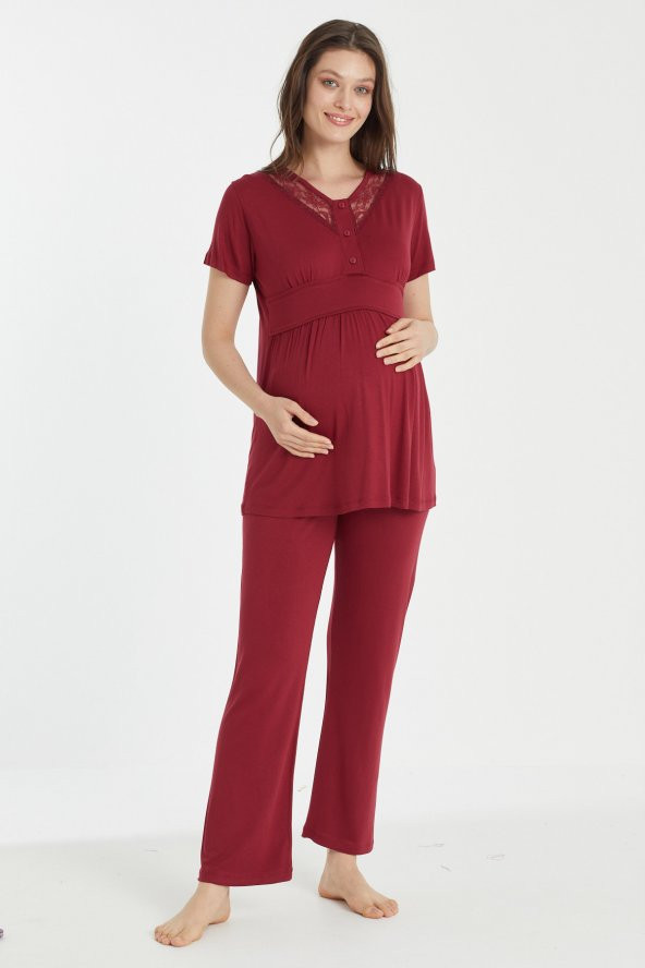 Kadın Kısa Kollu Lohusa Pijama Takımı Düğmeli İsem Moda 4080 - 4