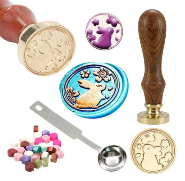 Mektup Damga Mühürü Tavşan Çiçek + 30 Mühür Mumu + Kaşık
