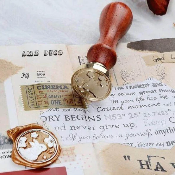 Mektup Damga Mühürü Tavşan Çiçek + 30 Mühür Mumu + Kaşık - 6