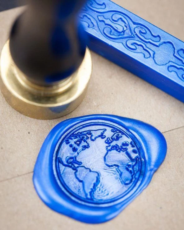 Mektup Damga Mühürü Dünya Haritası + 30 Mühür Mumu + Eritme Kaşığı - Resim 12