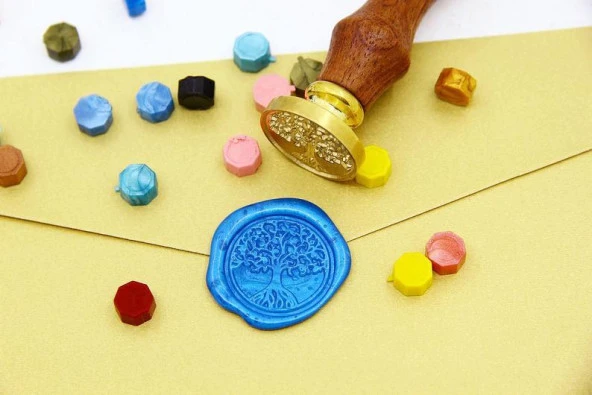 Mektup Damga Mühürü Hayat Ağacı + 30 Mühür Mumu + Metal Kaşık - Resim 9