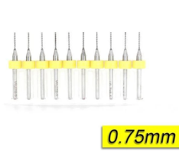 PCB Mikro Karbür CNC Matkap Ucu 10lu Set 0,75mm Tungsten 18 Shank