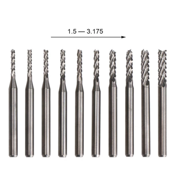Tungsten Karbür PCB Kesme Oyma CNC Freze Uç 1.5-3.1mm 10lu Set - 6