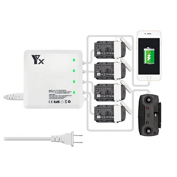 DJI Mavic Air 6 in 1 Çoklu Hızlı Pil Şarj Cihazı 2 USB Çıkışlı - Resim 5