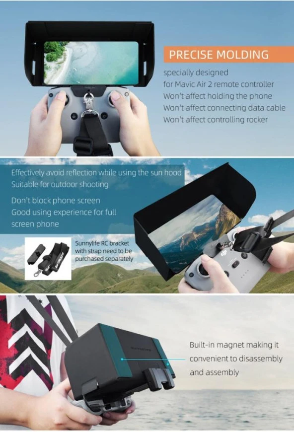 DJI Mavic Air 2 Cep Telefonu Gölgelik Manyetik Katlanır Güneşlik - Resim 9