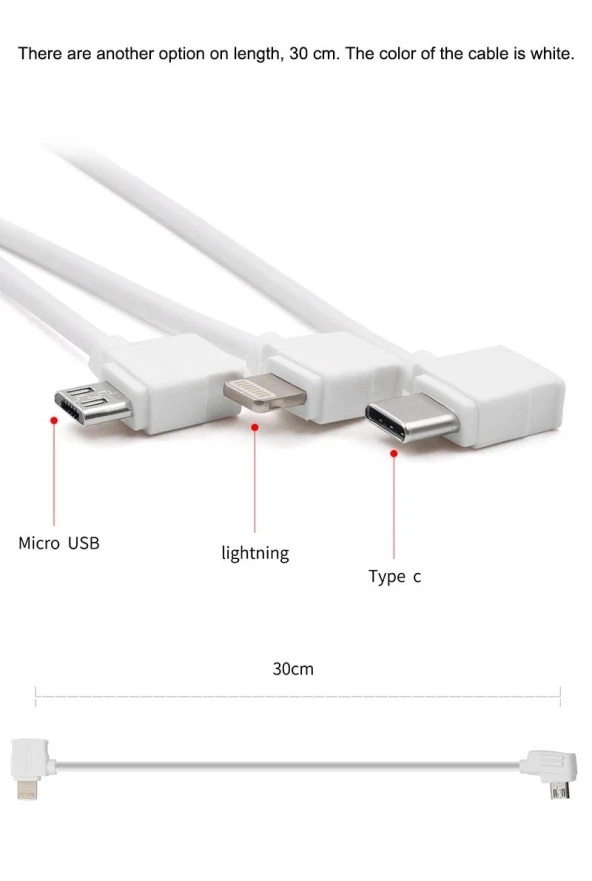 DJI Mavic Pro Tip-C Veri Kablosu 30 cm Tablet ve Telefonlar İçin Beyaz Renk - Resim 10