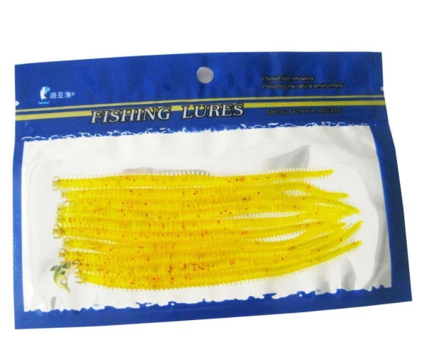 PROFISHER 10 Adet Set 13,5cm Simli Sarı Silikon Solucan Sahte Yem - Resim 2