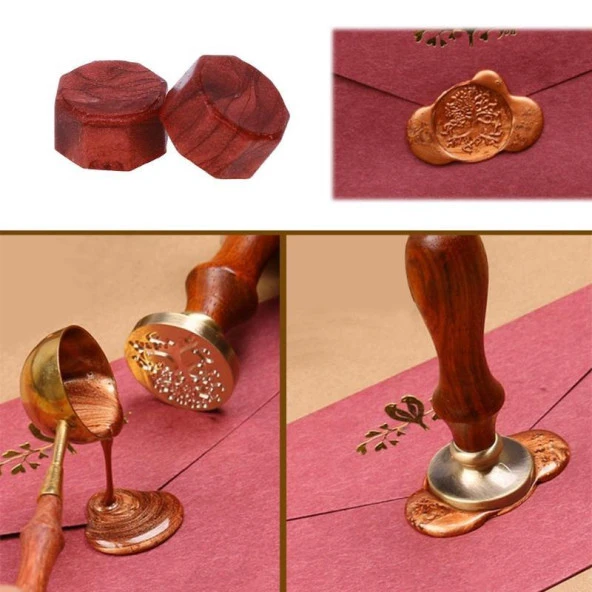 Retro Mektup Mühürü Damga 1 Kalp 1 Gül + 30 Adet Mühür Mumu + Eritme Kaşığı - 9