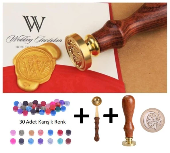 Retro Mektup Mühürü Damga C Harfi + 30 Adet Mühür Mumu + Eritme Kaşığı ürün görseli