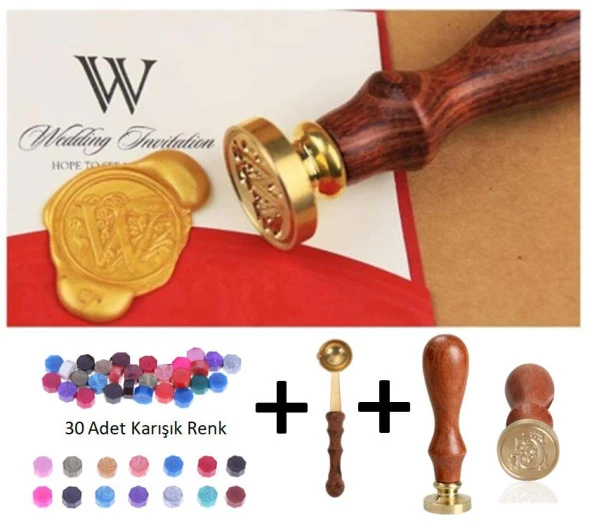 Retro Mektup Mühürü Damga G Harfi + 30 Adet Mühür Mumu + Eritme Kaşığı ürün görseli