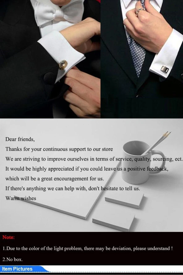 Kol Düğmesi Yuvarlak Siyah Zemine İşlemeli Lüks Hediye Parti Gömlek Takım Gold - 2