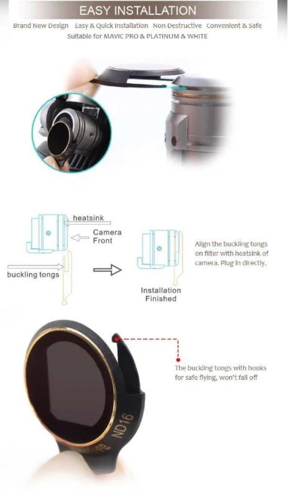 Dji Mavic Pro Kamera İçin Kızaklı Upgrade Versiyon Optik Lens Filtre ND32 - 8