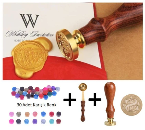 Retro Mektup Mühürü Damga S Harfi + 30 Adet Mühür Mumu + Eritme Kaşığı ürün görseli