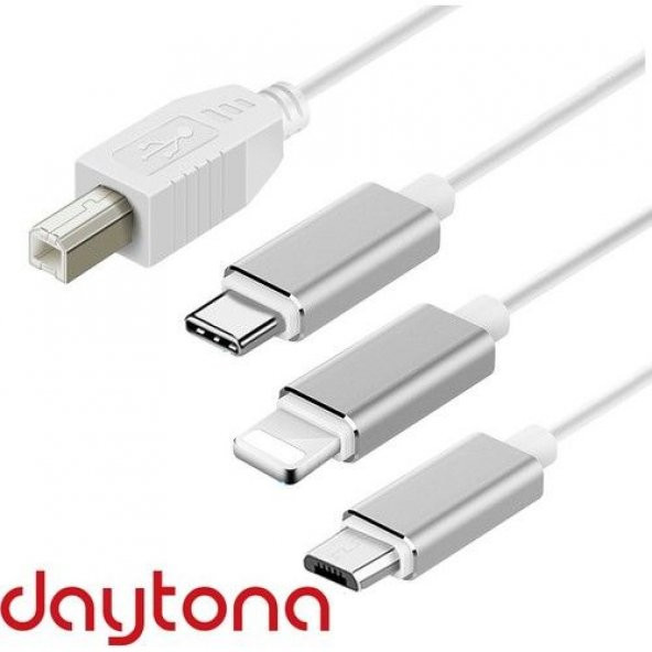 Daytona ADS-501 3ın1 USB B To Micro-Lightning-Type-C Telefon Bilgisayar Tablet Için Piyano Mıdı Org Elektrikli Piyano Konnektörü Çevirici Otg Kablo