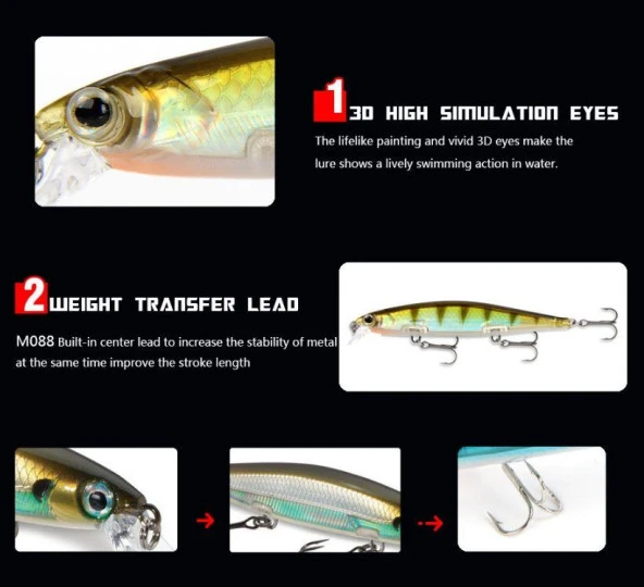 PROFISHER 3 Kanca Sahte Yem Yavaş Çökme 13 gr 11 cm Sunset - Resim 3