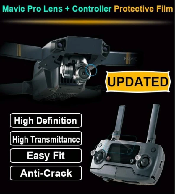 Dji Mavic Pro HD 3x Kamera Lens Koruyucu Film 2x Kumanda Ekran Organik Cam Filmi - Resim 4