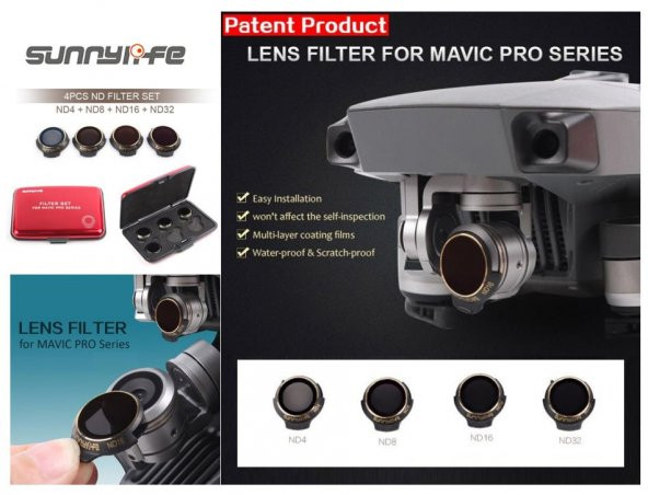 DJI Mavic Pro Alpine White Kamera İçin Kızaklı Optik Lens 4 lü Filtre Set ND4 / ND8 / ND16 / ND32