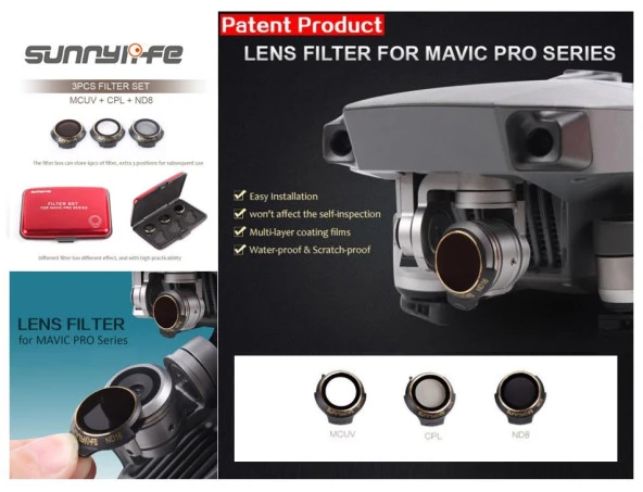 DJI Mavic Pro Platinum Kamera İçin Kızaklı Optik Lens 6 lı Filtre Set MCUV + CPL + ND8