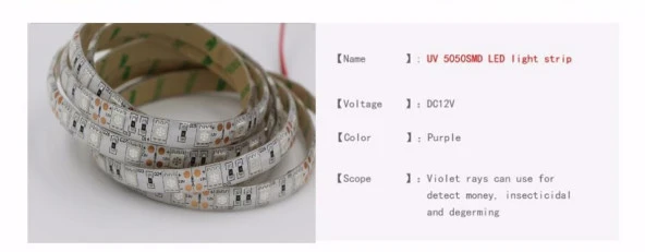 UV Şerit LED 5050 SMD 60/m İç Mekan 1mt 12V - 2