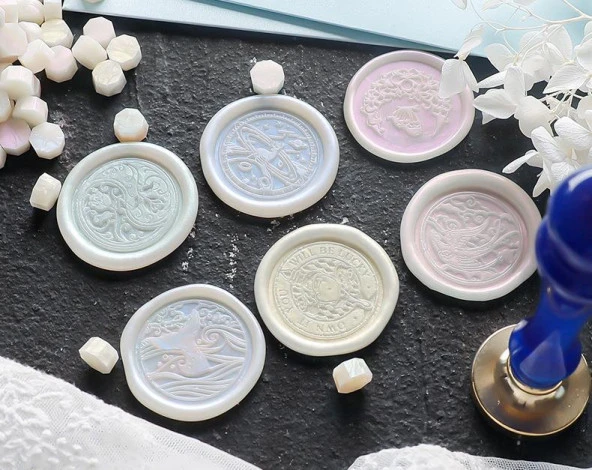 Mühür Mumu 100 Davetiye İçin 300 Boncuk Model 105 Sedef Mavi - Resim 2