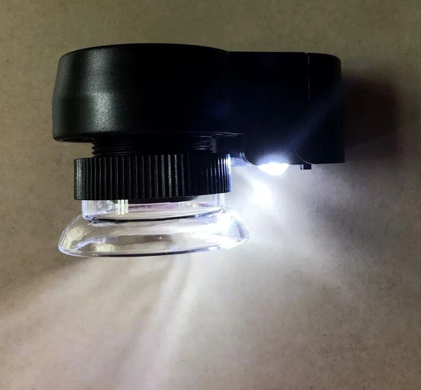 45X Cep Büyüteç Odak Ayarlı 2 Beyaz 1 UV LED Işık Deri Kılıflı - 8