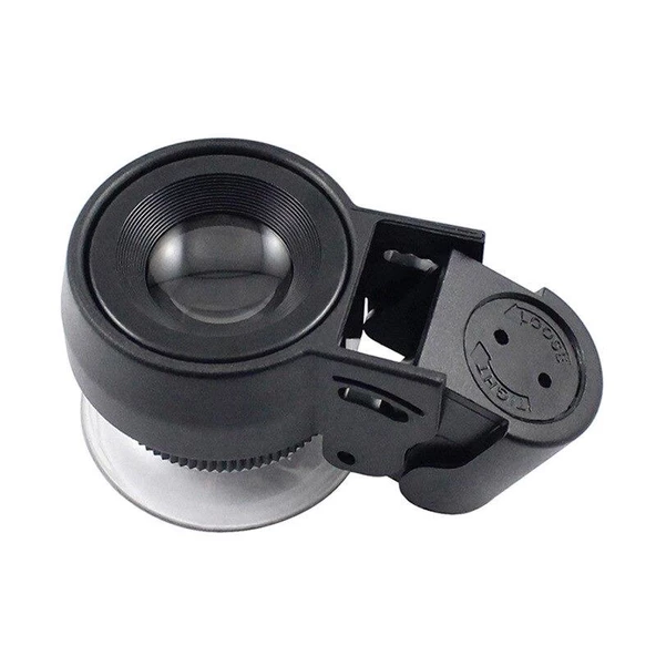 45X Cep Büyüteç Odak Ayarlı 2 Beyaz 1 UV LED Işık Deri Kılıflı - 2