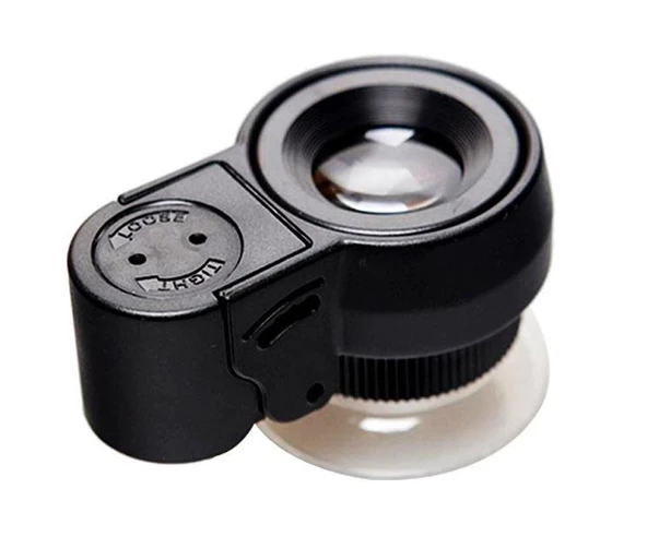 45X Cep Büyüteç Odak Ayarlı 2 Beyaz 1 UV LED Işık Deri Kılıflı - 3