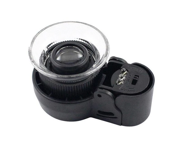 45X Cep Büyüteç Odak Ayarlı 2 Beyaz 1 UV LED Işık Deri Kılıflı - 11