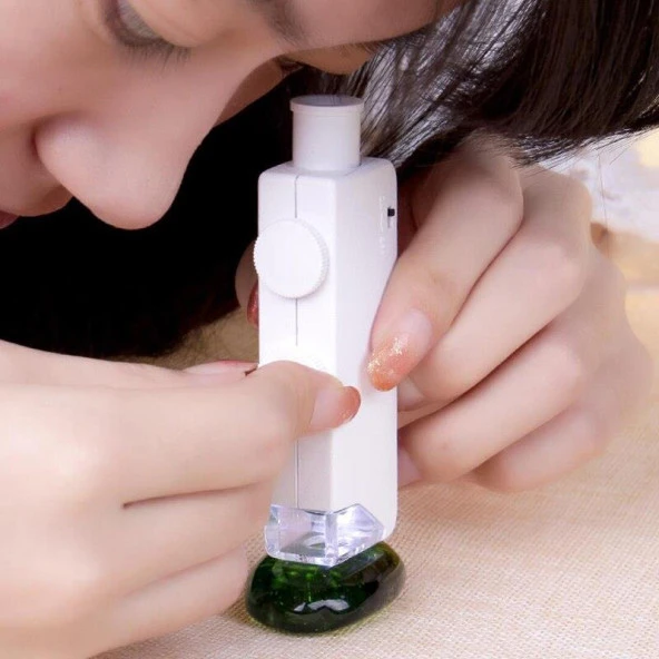 160-200X Beyaz Cep Optik Mikroskop El Büyüteç Aydınlatmalı Yakınlaştırmalı - 3