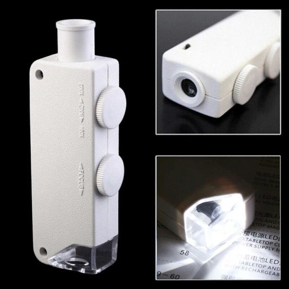 160-200X Beyaz Cep Optik Mikroskop El Büyüteç Aydınlatmalı Yakınlaştırmalı - 4