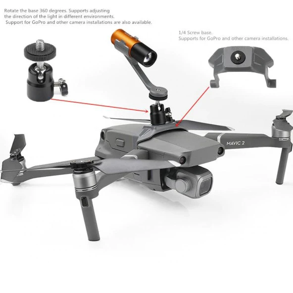 DJI Mavic 2 Pro İçin Gece Uçuş Zoomlu Fener Üst Lamba 360° Dönüş - Resim 3