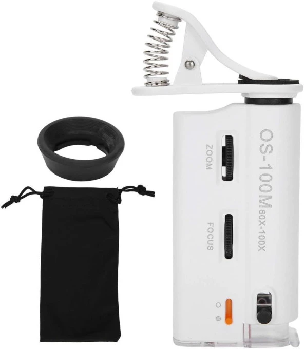 60X 100X UV LED Işıklı Mikroskop Büyüteç Cep Telefon Klipsli