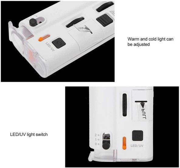 60X 100X UV LED Işıklı Mikroskop Büyüteç Cep Telefon Klipsli - 3